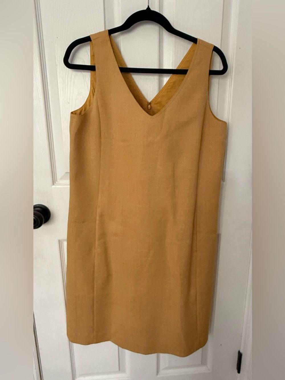 Lafayette 148 New York Mustard Ochre V-Neck Sleeveless Shift Dress - 10